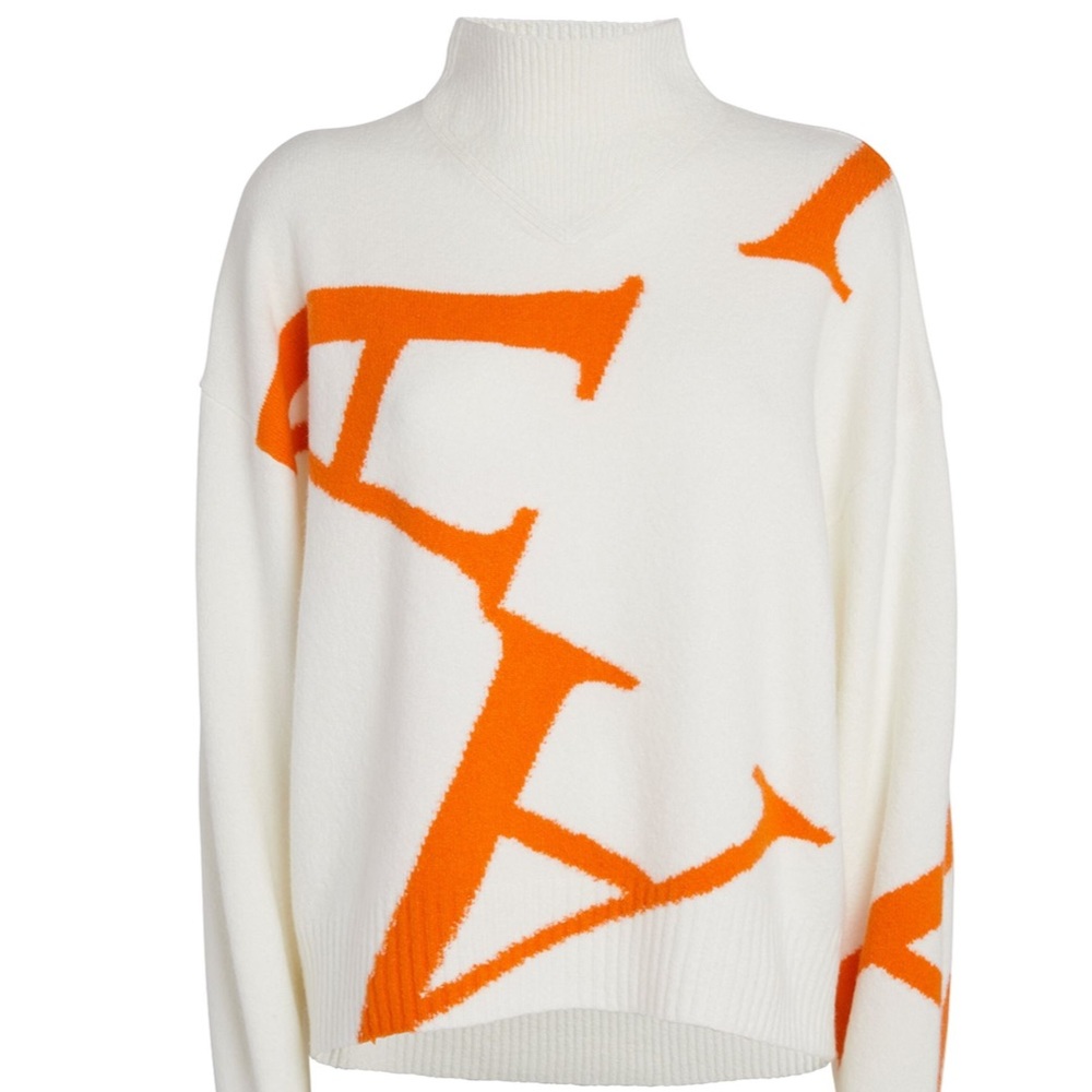 All Saints White and Orange Turtleneck Sweater